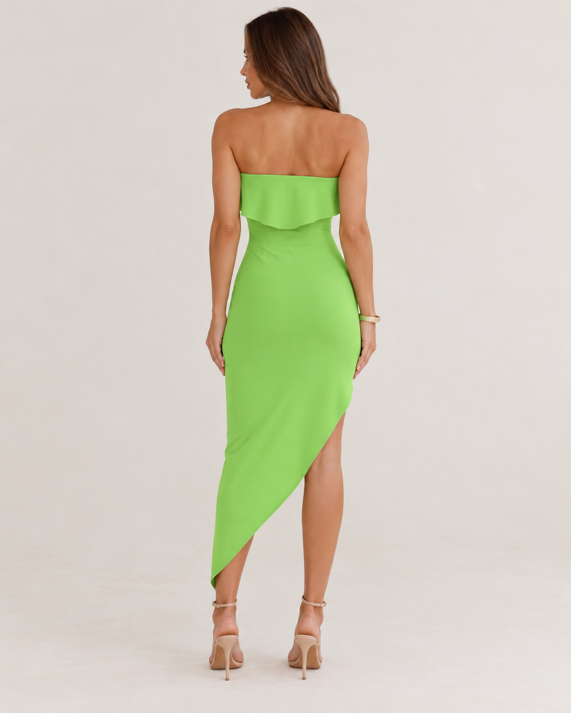 Elara Ruffle Strapless Midi Dress